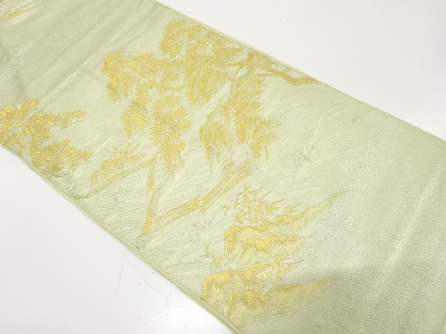 JAPANESE KIMONO / ANTIQUE FUKURO OBI / SILK / WOVEN PINE GROVE